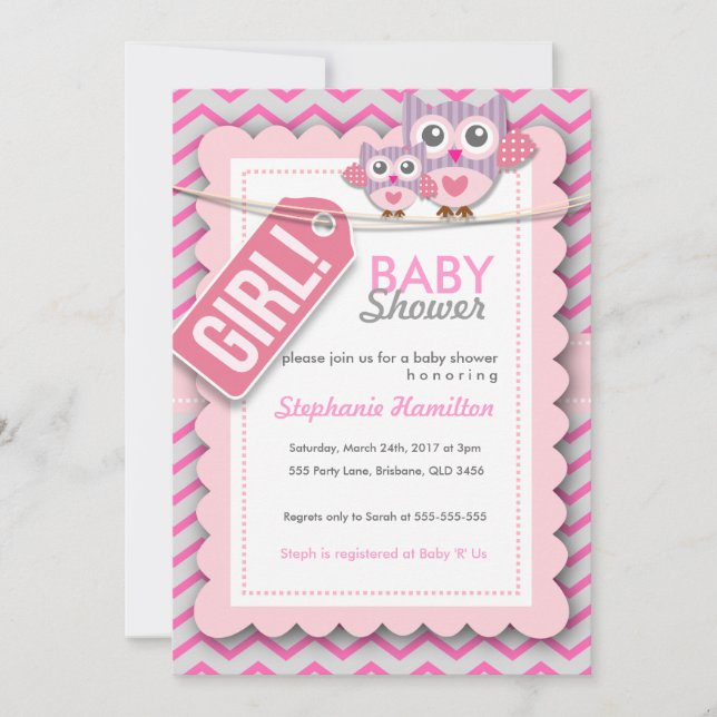 Custom colourful  owl flower baby shower invite (Front)