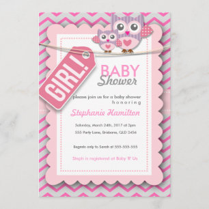 Custom colourful  owl flower baby shower invite