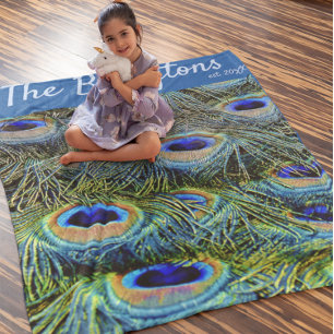 Custom Colourful Peacock Feathers Fleece Blanket