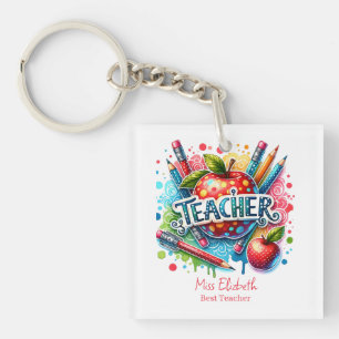 Custom Colourful Pencil Apple Teacher Appreciation Keychain