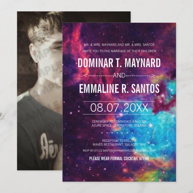 Custom Colourful Photo Galaxy Wedding Invitation (Front/Back)