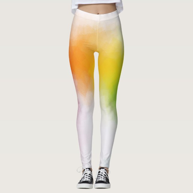 Custom Colourful Pink Red Yellow Orange Blue Green Leggings (Front)