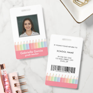 Custom Colourful Red Barcode School Teacher ID Badge