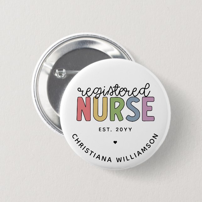 Custom Colourful Registered Nurse RN Graduation 2 Inch Round Button (Front & Back)