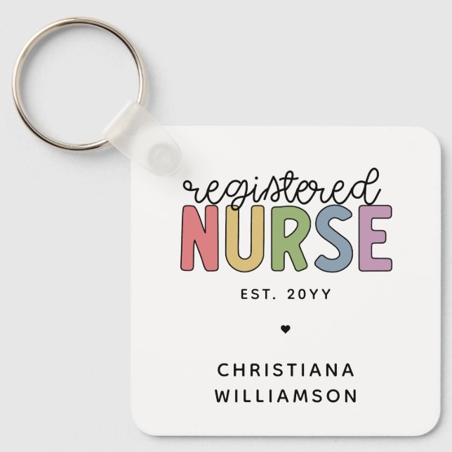 Custom Colourful Registered Nurse RN Graduation Keychain (Front)