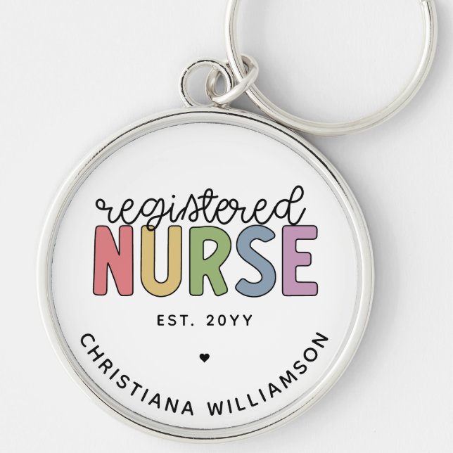Custom Colourful Registered Nurse RN Graduation Keychain (Front)