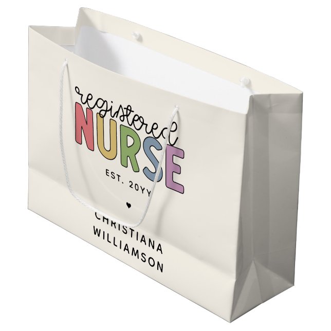 Custom Colourful Registered Nurse RN Graduation Large Gift Bag (Front Angled)
