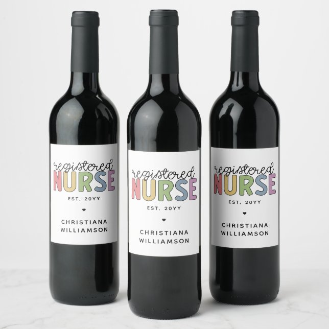 Custom Colourful Registered Nurse RN Graduation Wine Label (Bottles)