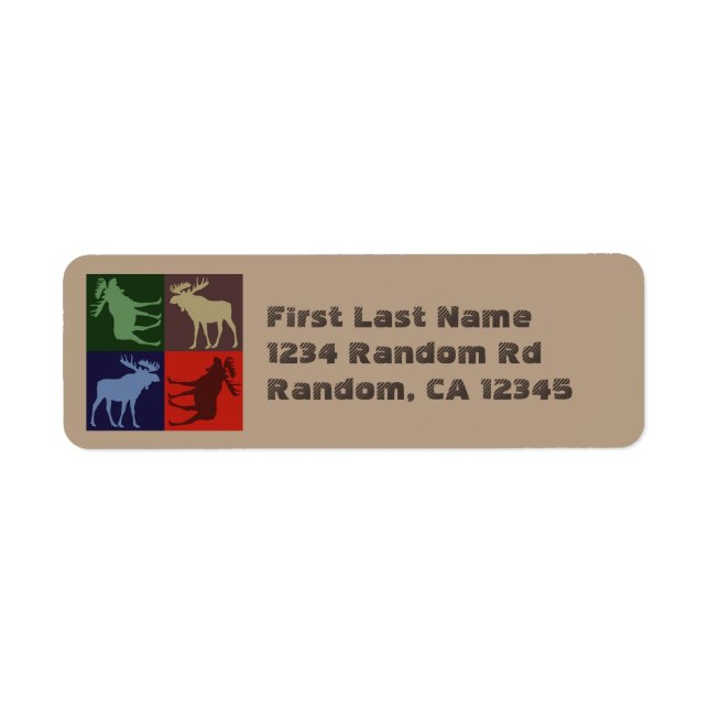 Custom colourful rustic moose square return labels (Front)