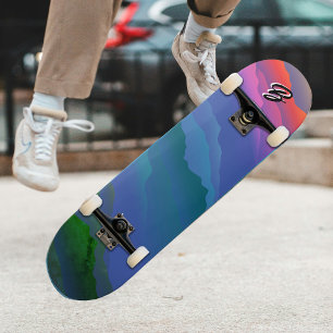 Custom Colourful Sky Mountain Forest Sea Wavy Line Skateboard
