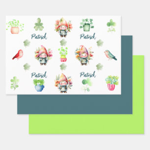 Custom Colourful St. Patrick's Gnomes Set of 3  Wrapping Paper Sheet