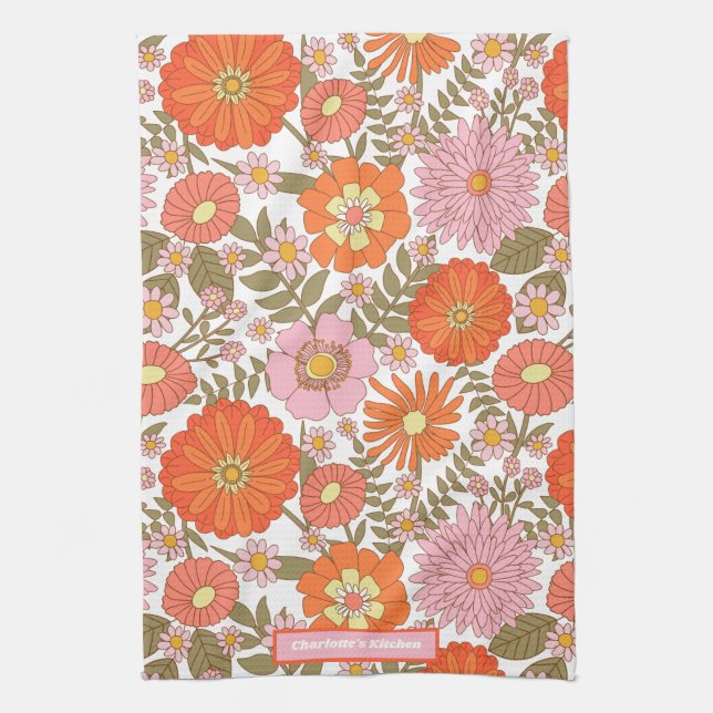 Custom Colourful Summer Flower Floral Pattern Kitchen Towel (Vertical)