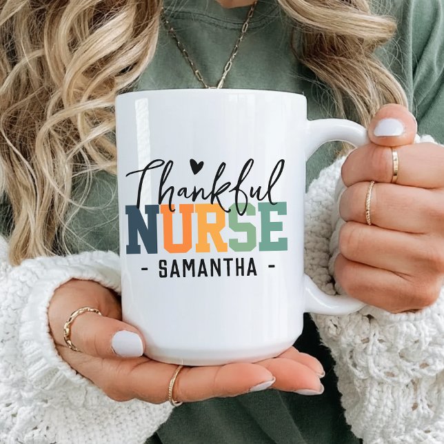 Custom Colourful Thankful Nurse Mug Gift for Nurse (Thankful nurse mug, Nurse appreciation gift, thanksgiving gift for nurse, Halloween mug for nurse,)