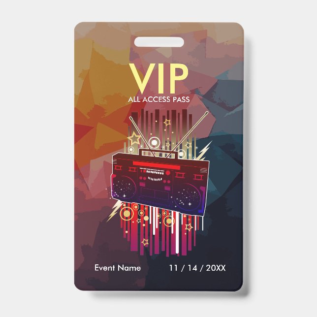 Custom Colourful VIP Event Pass With Modern Badge (Front)