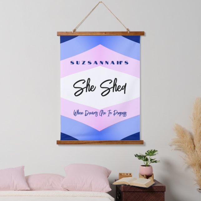 Custom Colourful Watercolor Chevron She Shed  Hanging Tapestry (Bedroom)