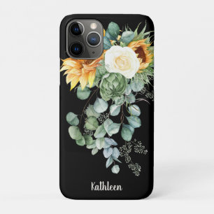 Custom Colourful Watercolor Sunflower Name  iPhone 11 Pro Case