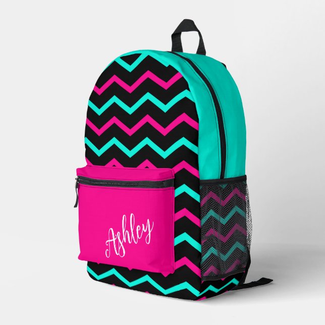 Custom colourful Zig Zag Pattern Printed Backpack (Back Corner Right)