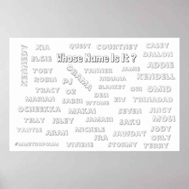 Custom Colouring Poster 36x24   with  Unisex Names (Front)