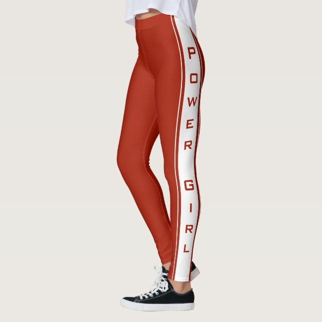 Custom Colours and Text Leggings Power Girl - Red (Left)