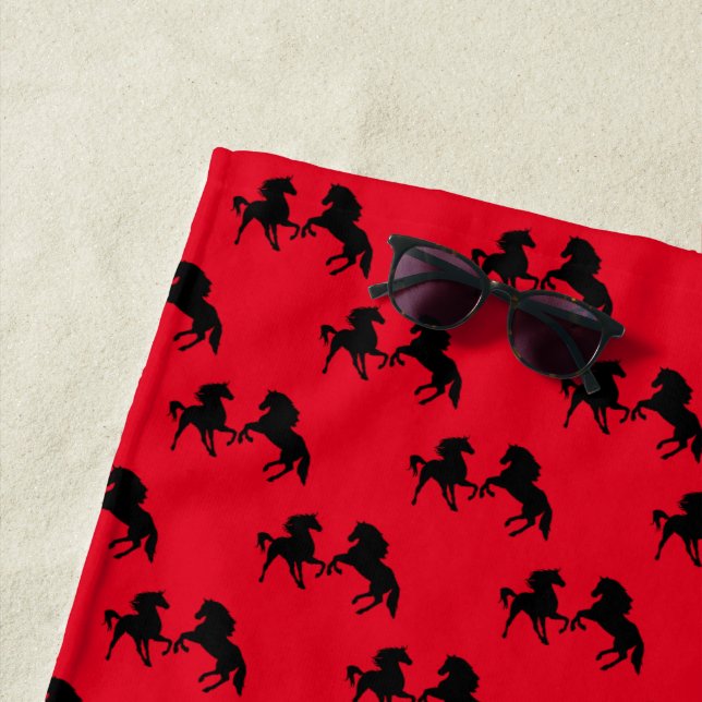 Custom Colours Beach Towel with Horses - Red (In Situ)