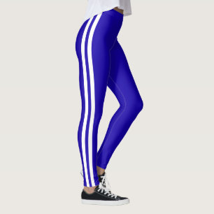 Custom Colours Blue Leggings Two Side White Stripe