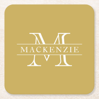 Custom Colours Border Bar Family Name Monogram Square Paper Coaster