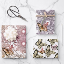 Custom Colours Butterfly Mandala Wrapping Paper S