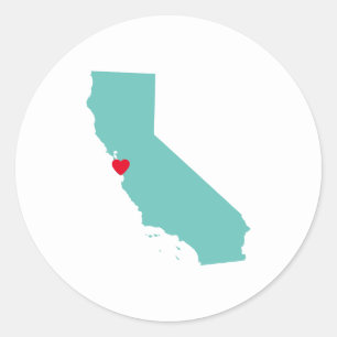 Custom Colours California Map Shape and Heart Classic Round Sticker