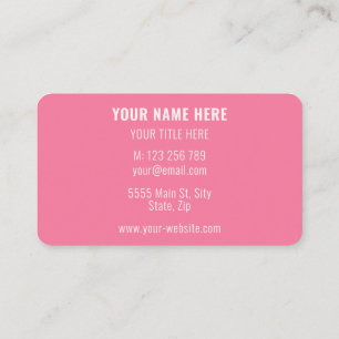 Custom Colours Elegant Simple Personalized Pink Business Card
