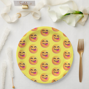 Custom Colours Face Savouring Food Emoji Pattern Paper Plate