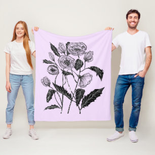 Custom Colours Fleece Blanket with Poppies Flower