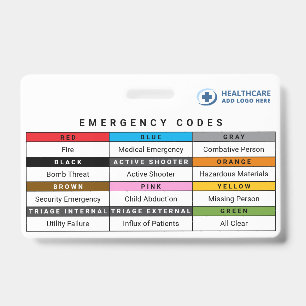 Custom Colours Healthcare Emergency Codes Referenc Badge