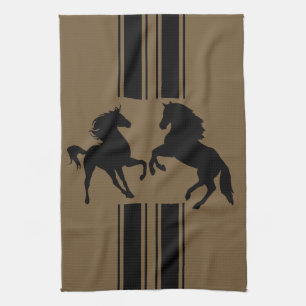 Custom Colours Kitchen Towel - Black Pair Horses