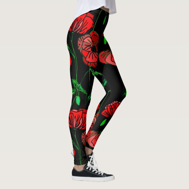 Custom Colours Leggings with Red Poppy Art (Right)
