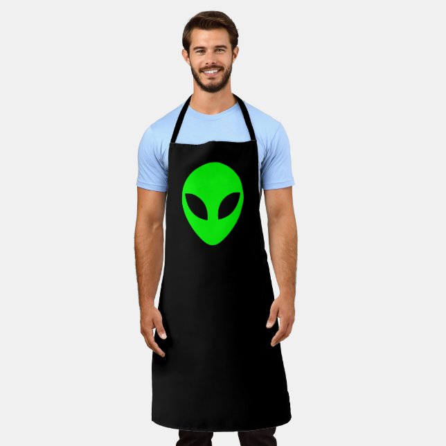 Custom Colours Lime Green and Black Alien Head Apron (Worn)