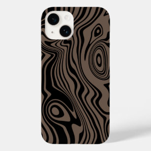 Custom Colours Modern Black and Brown Art Waves Case-Mate iPhone 14 Case