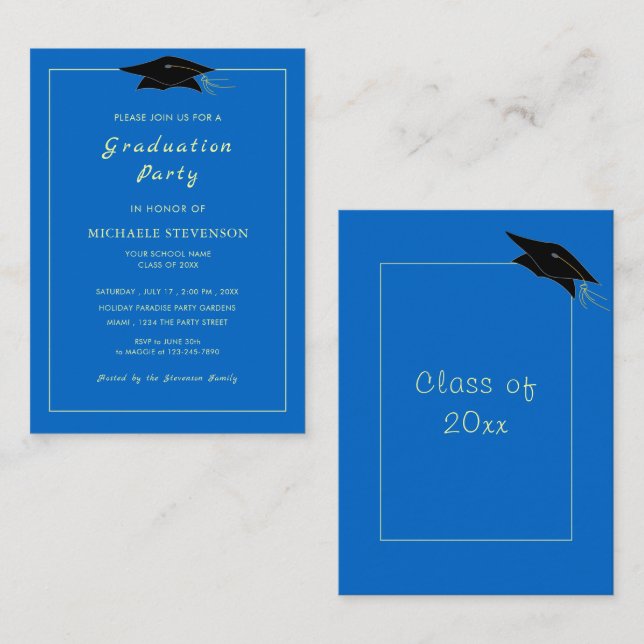 Custom Colours Modern Design Grad Party Invitation (Front/Back)