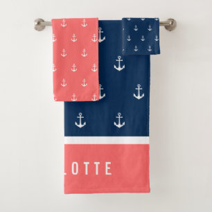 Custom Colours Nautical Anchor Bath Towel Set