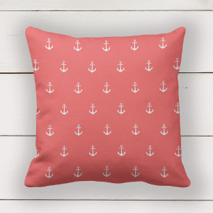 Custom Colours Nautical White Anchor Throw Pillow