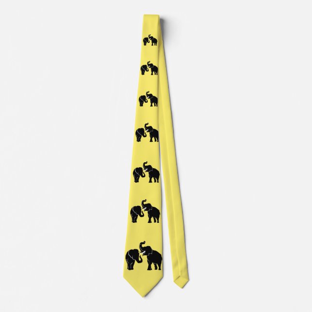 Custom Colours Neck Tie Elephant Couple - Yellow (Front)