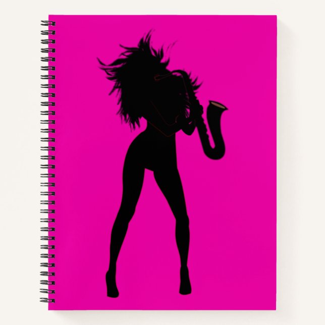 Custom Colours Notebook with Saxophone Girl - Pink (Front)