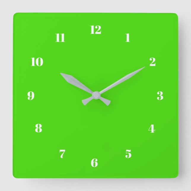 Custom Colours Numbers Font Neon Green Wall Clock (Front)