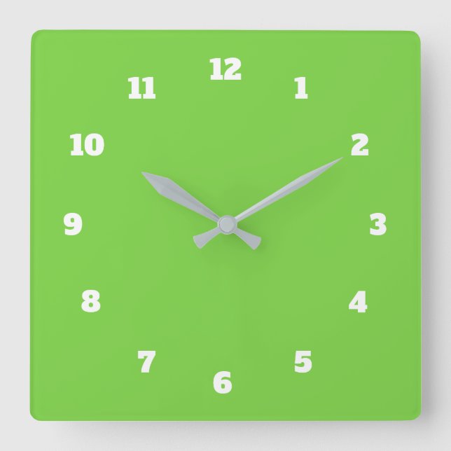 Custom Colours Numbers Font Personalized Greenery Square Wall Clock (Front)