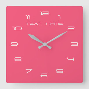 Custom Colours Numbers Font Personalized Text Pink Square Wall Clock