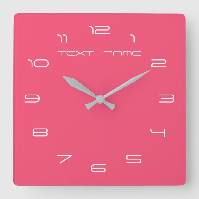 Custom Colours Numbers Font Personalized Text Pink Square Wall Clock (Front)