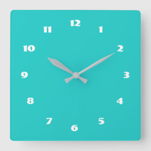 Custom Colours Numbers Font Personalized Turquoise Square Wall Clock