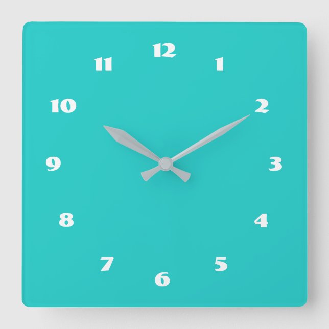 Custom Colours Numbers Font Personalized Turquoise Square Wall Clock (Front)