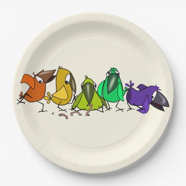 Custom Colours Paper Plates with Funny Birds  (Front)