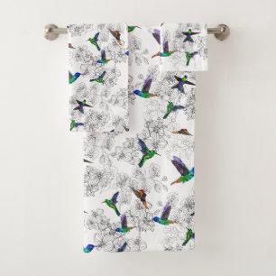 Custom Colours Spring Bath Towels with Hummingbird