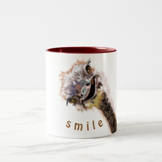 Custom Colours Text Mug - Happy Ostrich - Smile (Center)